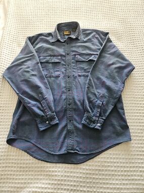 Vintage Eddie Bauer Men's XL Tall Blue Plaid Flannel Snap-Up Long Sleeve Shirt